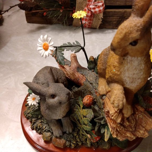 Unsure Accents Vintage Rabbits Hare Figure Figurine Wood Base
